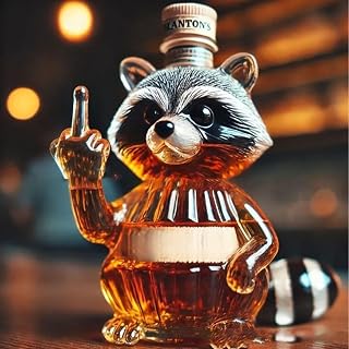 Whiskey Decanter, Art Statue, 300ML Middle Finger Raccoon Whiskey Decanter Sculpture, Glass Raccoon Bottle, Wine Dispenser, Home Bar Decor Wineware Ornaments(B)