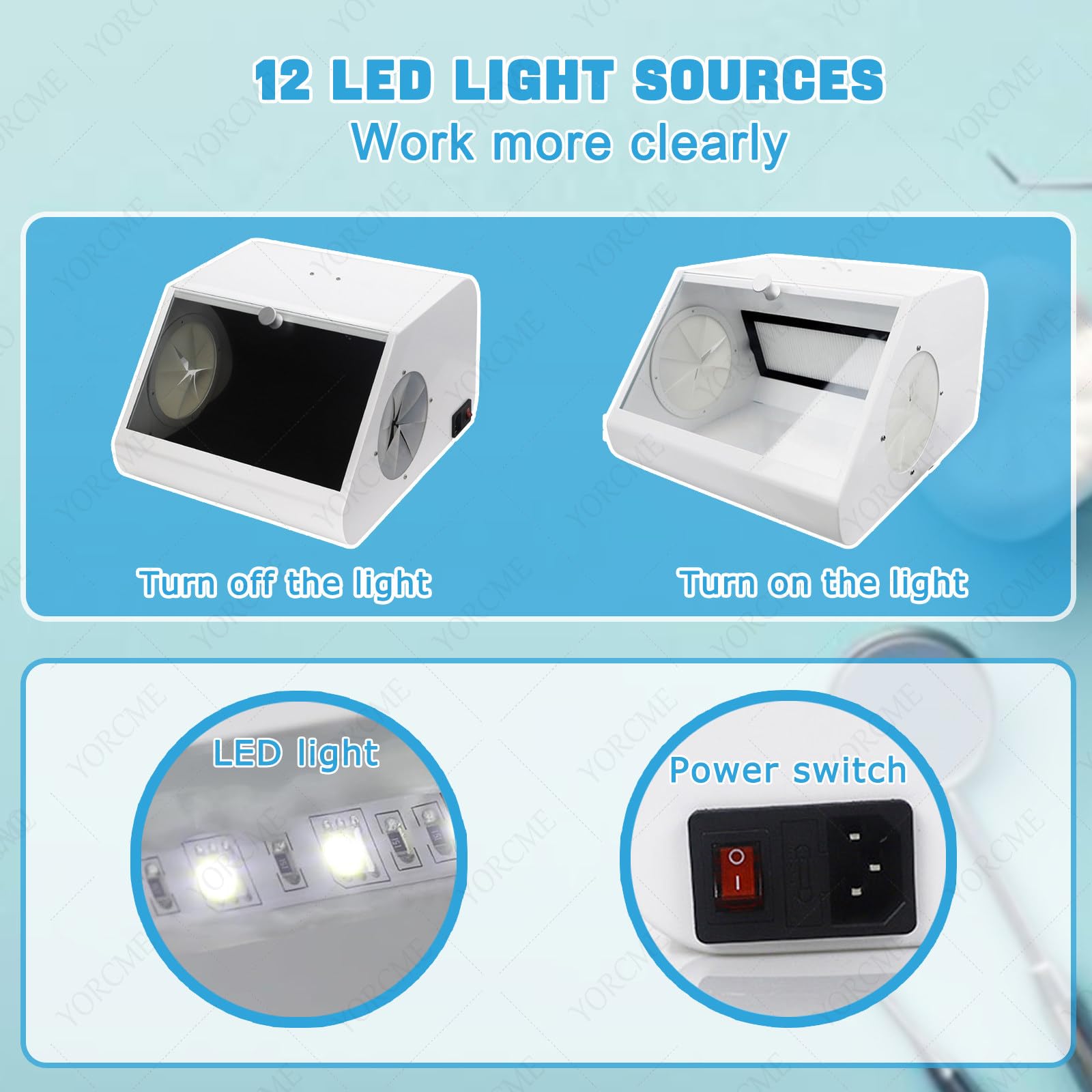 Schleif- und Polierbox Dental Staubabsaugung Mit LED-Lichtquelle, Filtersystem und Doppellüftern Schleifen, Polieren, Gravieren, Bohren und Schneiden