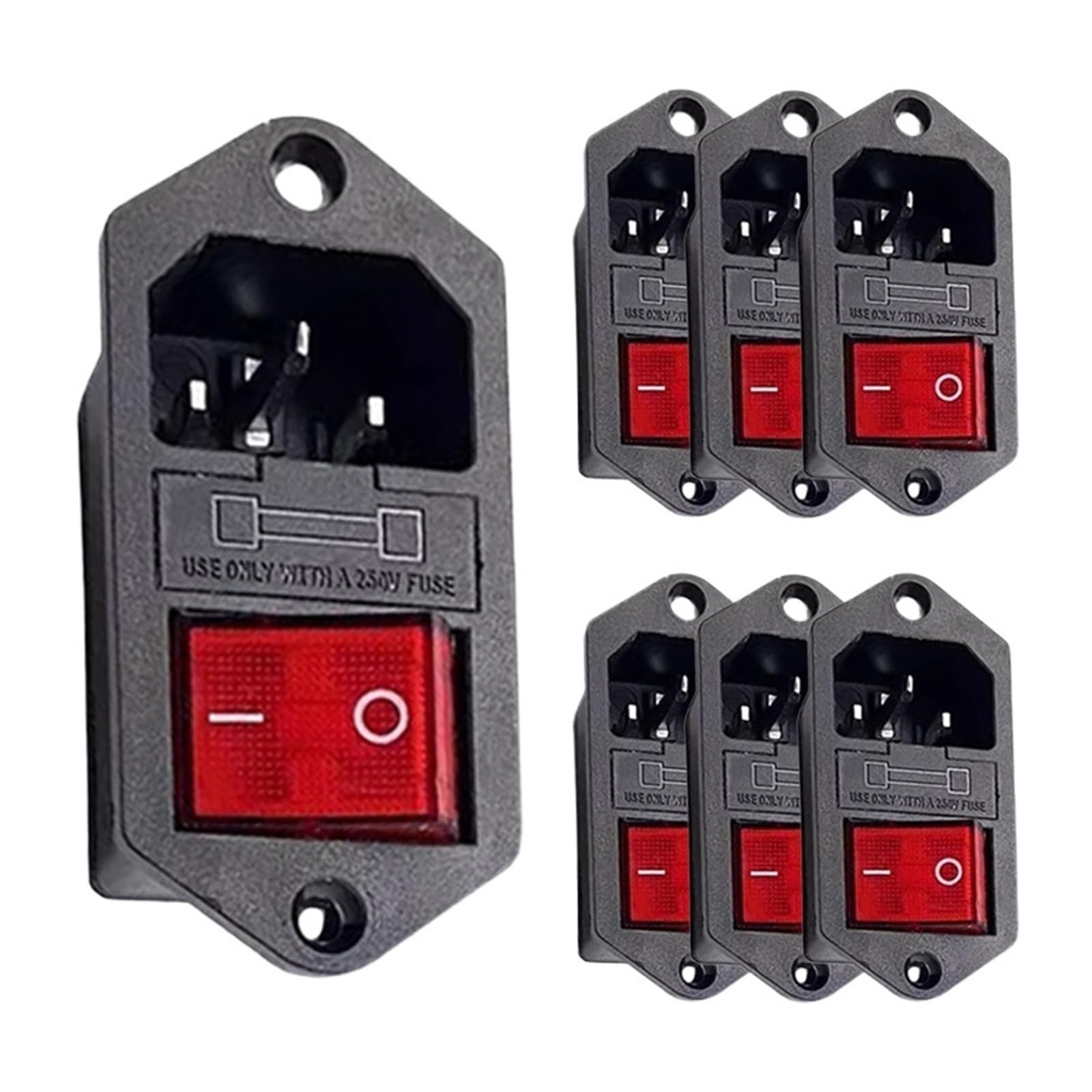Toma De Corriente CA En Forma Barco Con Interruptor ON-OFF - Conector Basculante 3 Pines Lámpara Roja Y Fusible 10 A (5/20 Piezas)