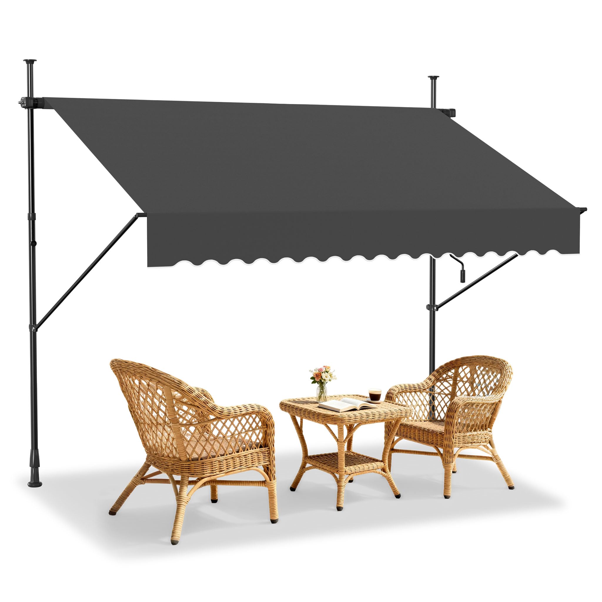 HENGMEI Markiza balkonowa, wysuwana, balkonowa, ochrona przed słońcem, bez wiercenia, z regulacją wysokości (szerokość 250 cm, ciemnoszara)