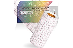 Professional Clear Vinyl Transfer Tape Roll: 6" x 50 ft with Red Alignment Grid