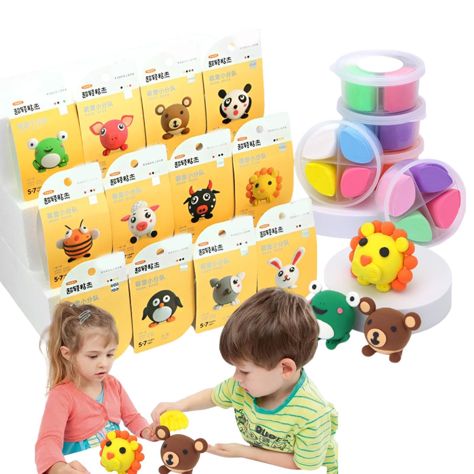 Kit de arcilla seca al aire, arcilla moldeadora para niños,Kit de modelado temático de mascotas/postres/dinosaurios para niños - Manualidades artísticas creativas, Kit de masilla de arcilla que rebota