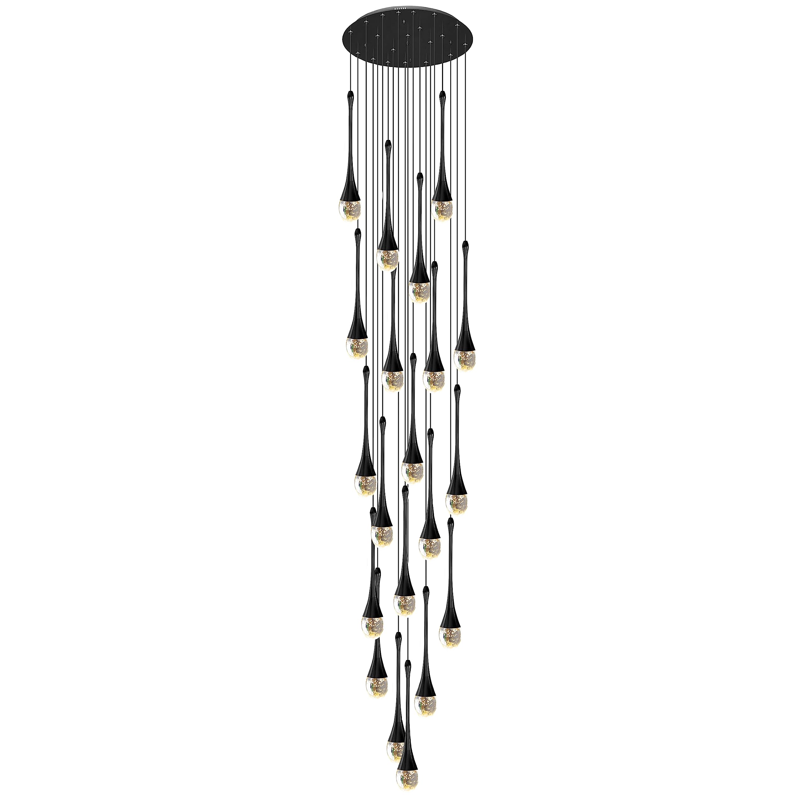 KXEcoLife 13FT (4M) 20-Light High Ceiling Chandeliers LED 3CCT Dimmable Modern Raindrop Crystal Pendant Lights Spiral Dome Long Chandelier Fixtures for Foyer Entryway Stairwell Lighting