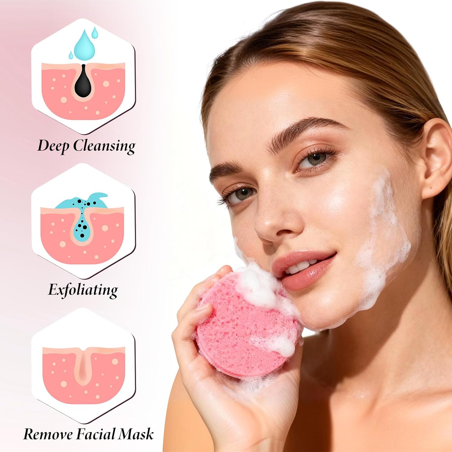 300 Count Compressed Facial Sponges for Cleansing, Disposable Face Sponge for Estheticians, Travel Face Sponge for Facial Spa Exfoliating Makeup Mask Removal, Pink