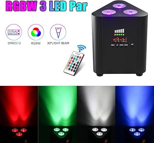 Miniatura 2 de Luces de escenario recargables RGBW 4 en 1, 3 x 6 W alimentadas por batería, luces LED par de iluminación vertical, luces subterráneas inalámbricas