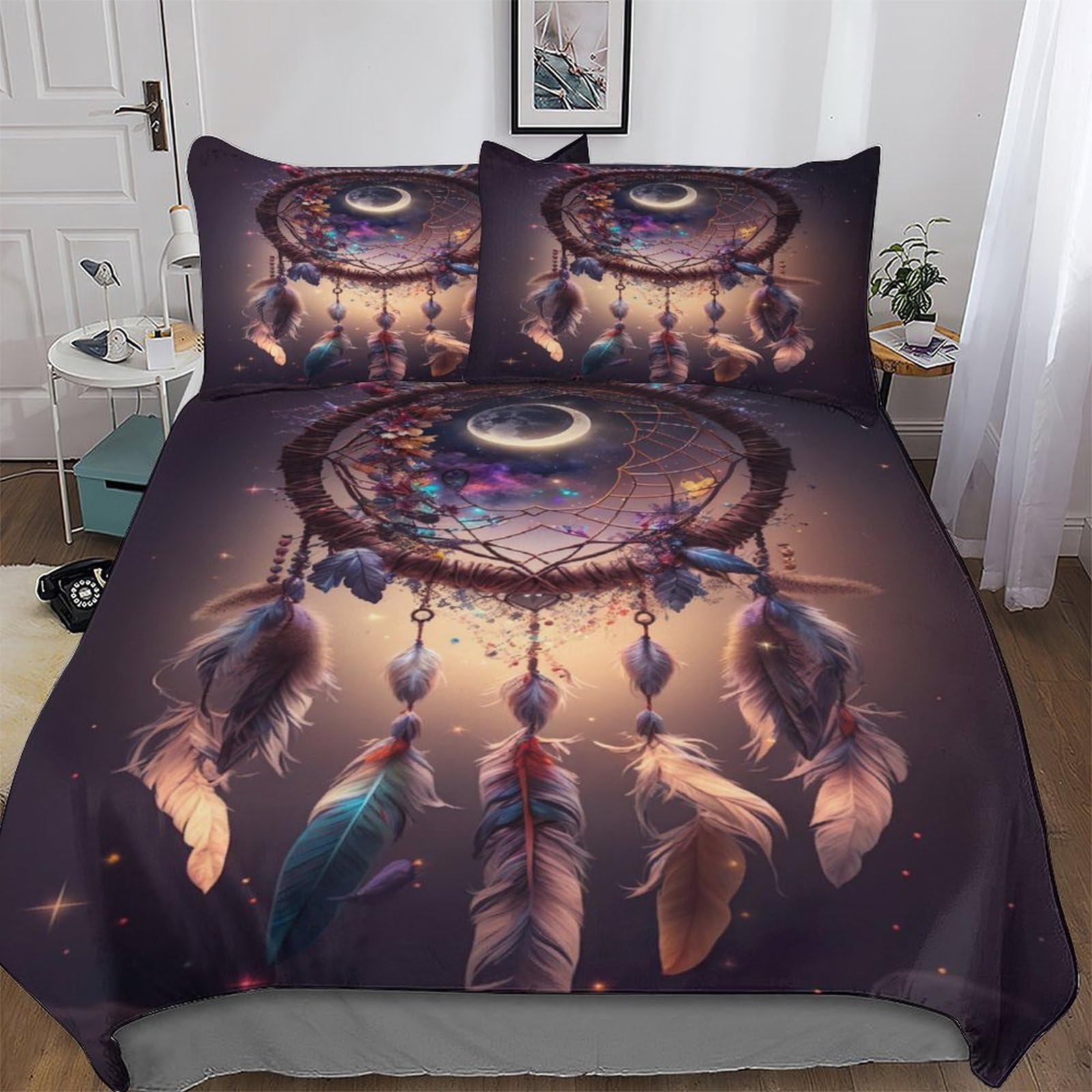 Housse de couette 200x200cm DreamChatcher avec 2 taies d'oreiller en microfibre pour lit double