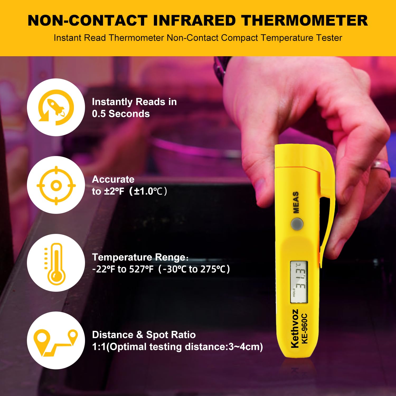 Thermomètre Infrarouge Sans Contact Mini, Kethvoz Stylo Thermometre Surface Portable avec Clip Poche, -30°C~275°C, pour Cuisine/Alimentaire/Patisserie/Chocolat/Viande/Barbec (2 lot de)