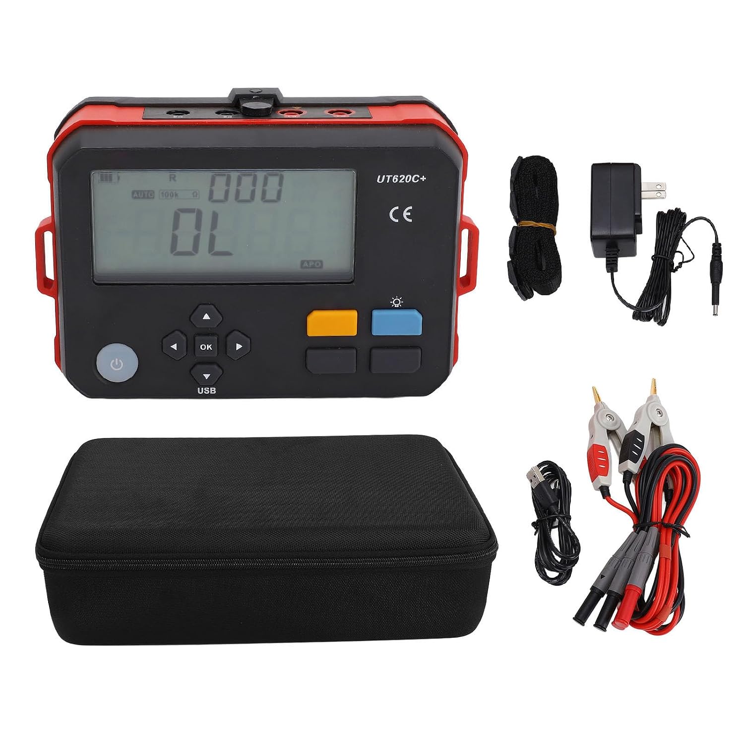 Garosa Digital DC Low Resistance Meter Micro Ohm Milliohm Microhmmeter 0.001m-300 499 Data Storage USB Type C Communication with LED Backlit Display for Wire Motor Testing (US Plug 100-240V)