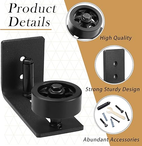 Miniatura 2 de LEIFIDE 4 piezas de guía de suelo para puerta corrediza de granero, diseño empotrado, montaje en pared, rodillo ajustable, plano, no raya, kit de