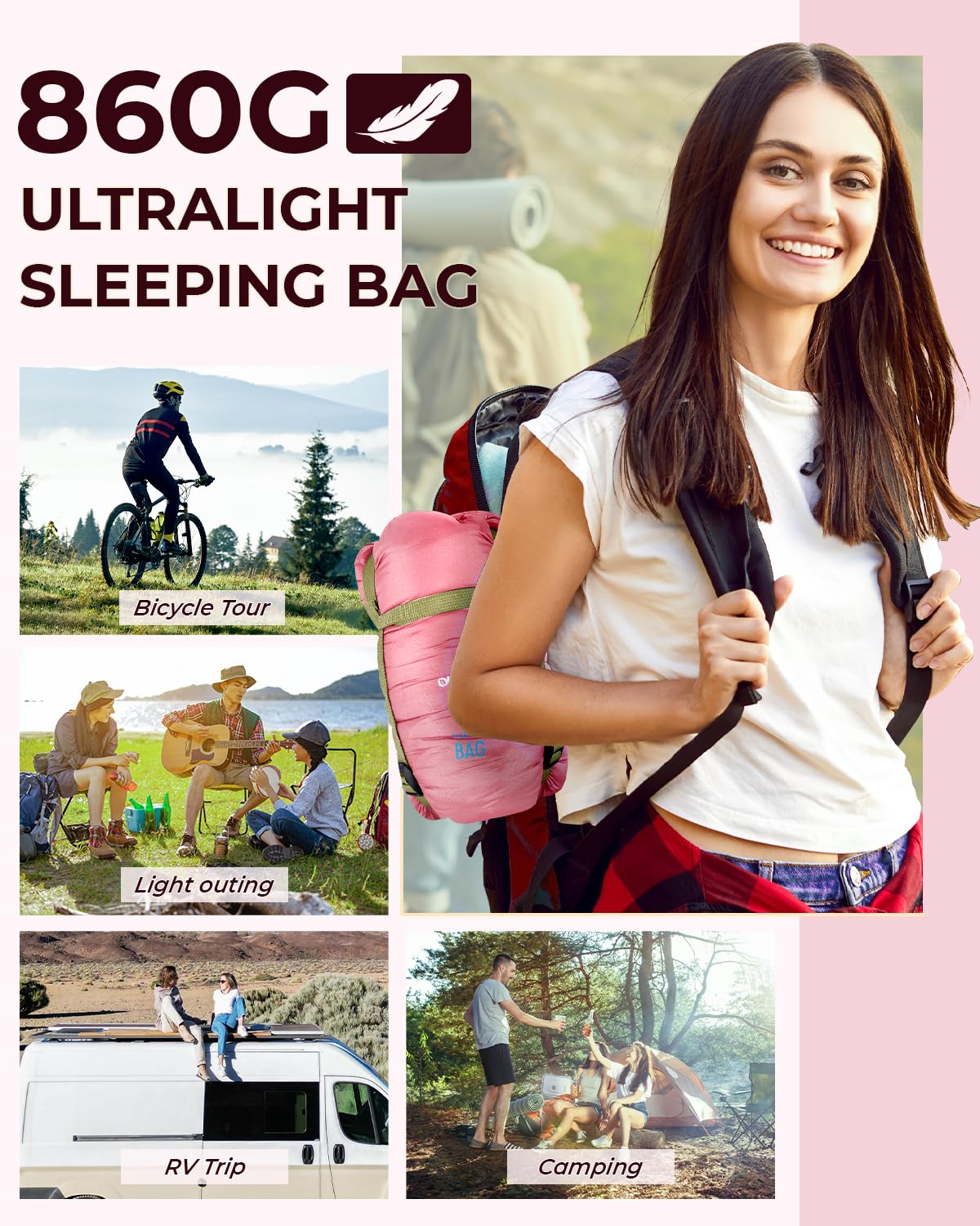 Saco de Dormir Compacto Ohuhu el Verano para Clima cálido, Ligero, portátil, Saco de Dormir para Adultos, niños, con Bolsa de Transporte, para Camping, Senderismo, mochilero y al Aire Libre, 15℃~25℃