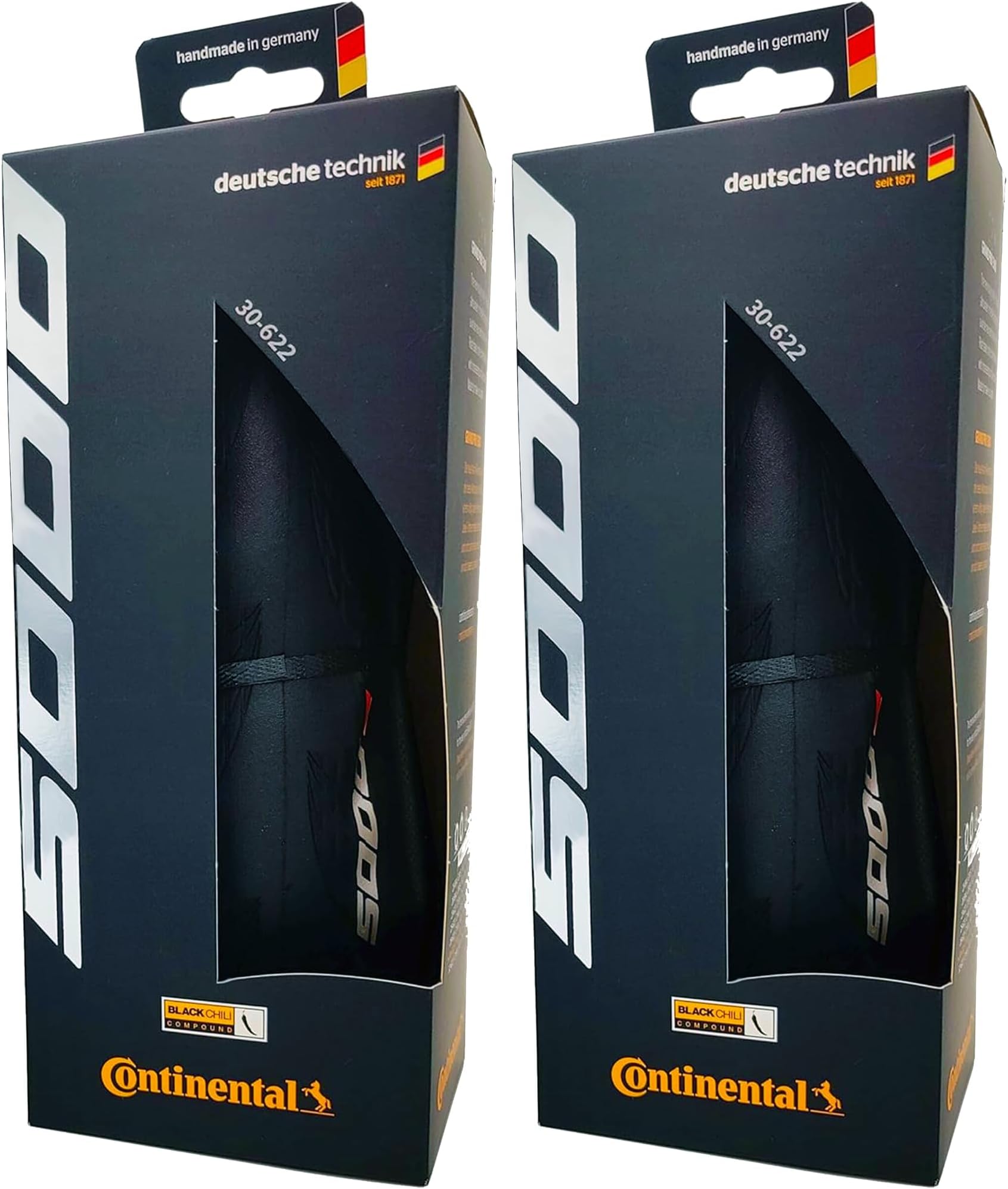 Continental Grand Prix 5000 - Black/Cream - Road Bike Tire | The Best Allrounder in the Field - BlackChili, Vectran Breaker, LazerGrip, Active Comfort Technology, 2 Pack