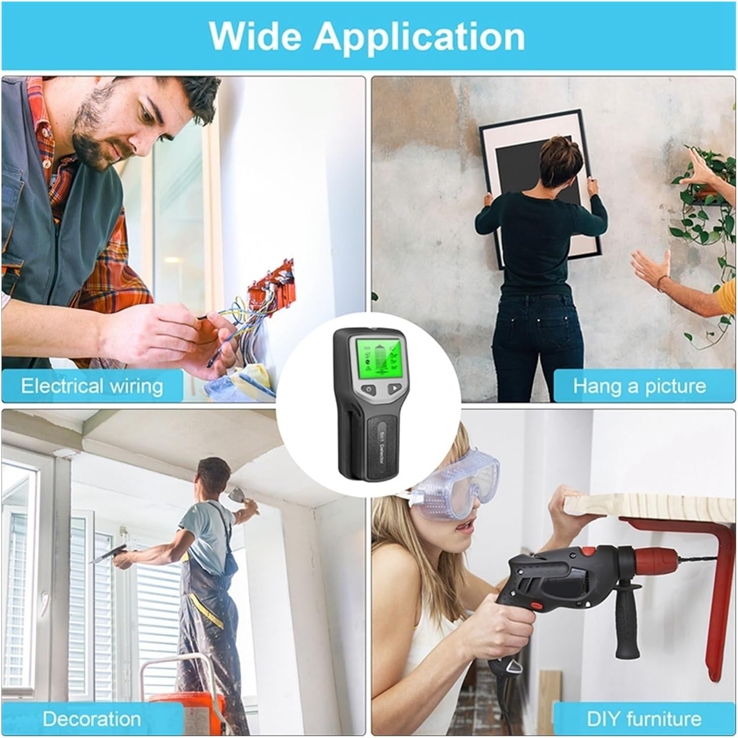stud finder, Stud Finder Wall Scanner 5-in-1 Studs Metal Detector Wall Scanner Cable Wires Depth Tracker Electric Box Finder Wall Detector(Black)