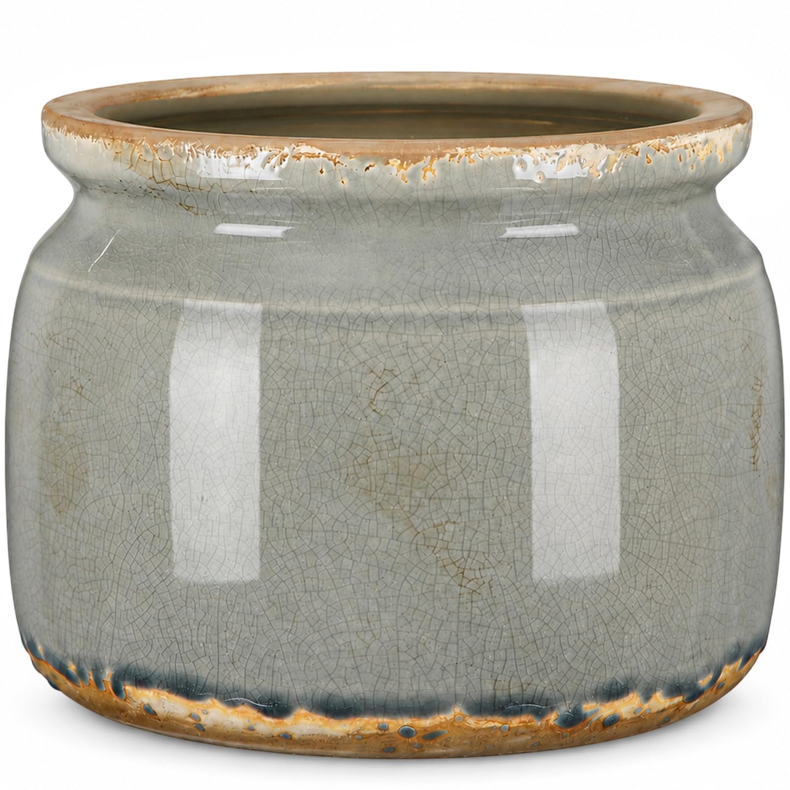 Ninehaoou 7.7" Large Ceramic Plant Pot Grey Vintage Planter Crackle Glaze Decorative Retro Flowers Pot with Drainage for Indoor Outdoor Plants Home Shelf Kitchen Office Patio Decor Gift