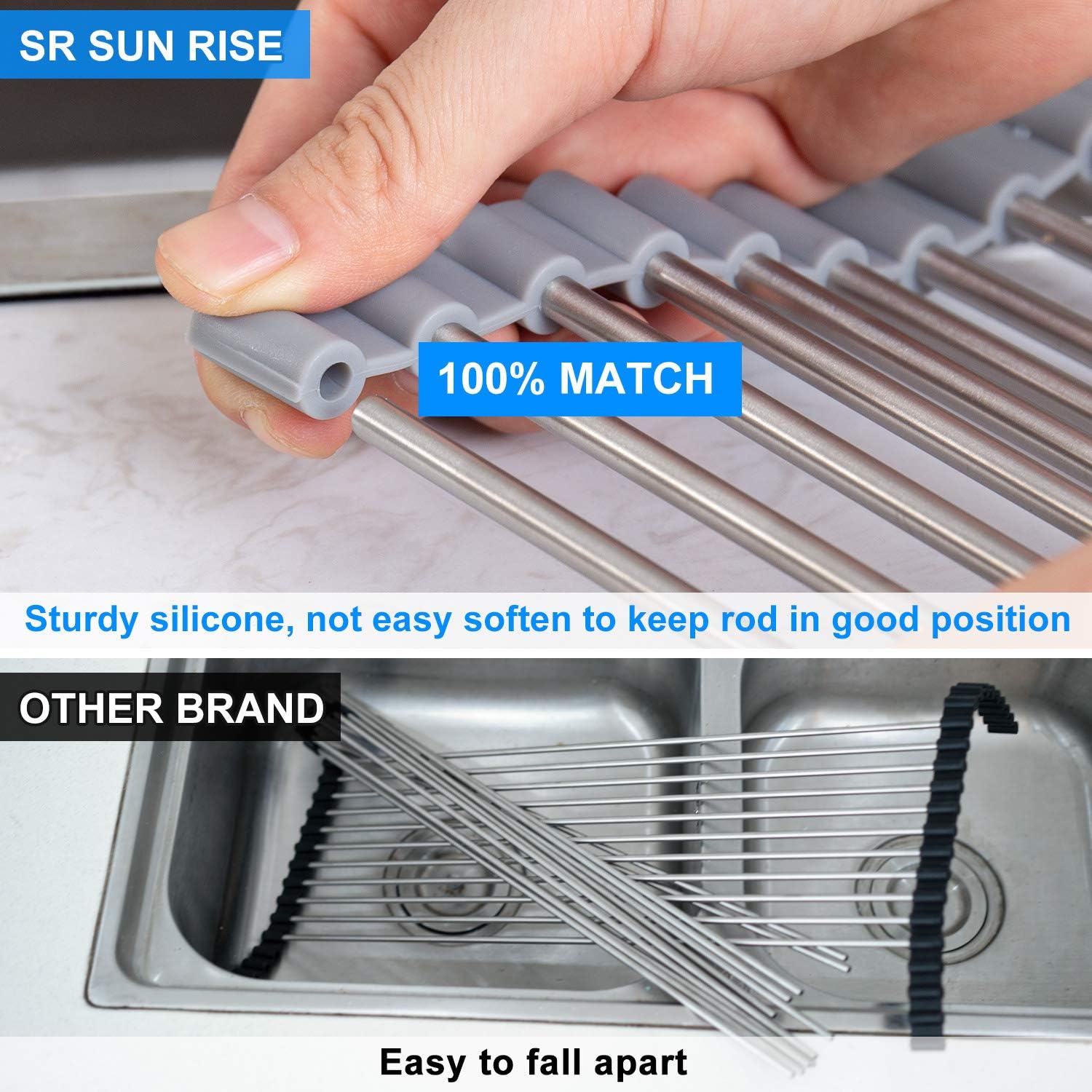SR SUN RISE Roll Up Dish Drying Rack Over The Sink (Warm Gray, 20.8" x 15")