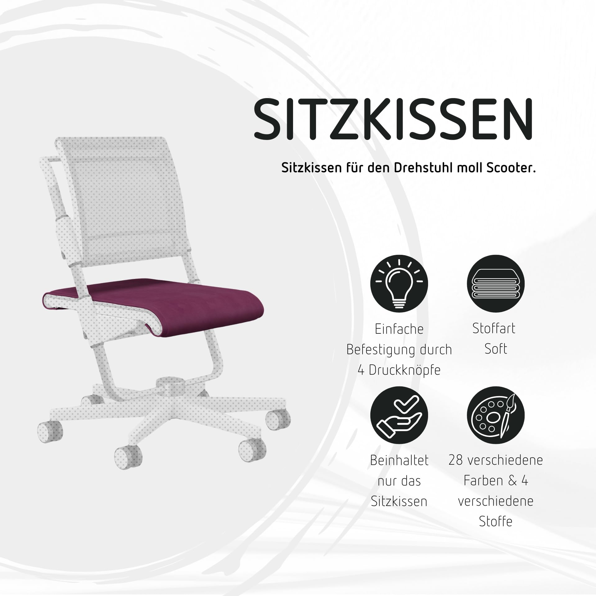 Moll Sitzkissen für Kinderschreibtischstuhl Scooter | komfortable & rutschfeste Polsterung | einfach montierbar | waschbar & austauschbar | ideal für Jungen & Mädchen | Made in Germany