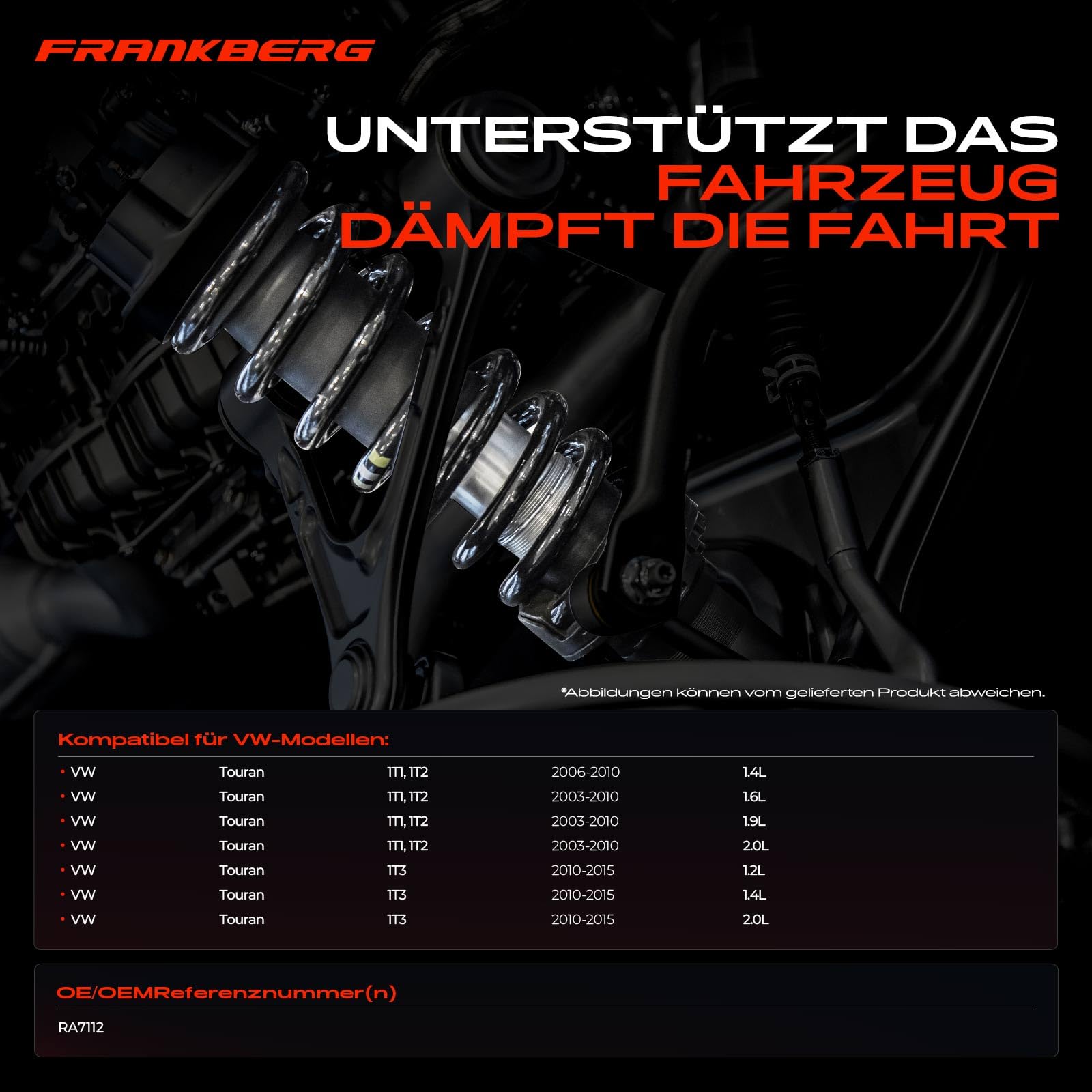 Frankberg 2x Federn Fahrwerksfeder Hinterachse Kompatibel mit T.o.u.r.a.n 1T1 1T2 MPV 2003-2010 T.o.u.r.a.n 1T3 MPV 2010-2015