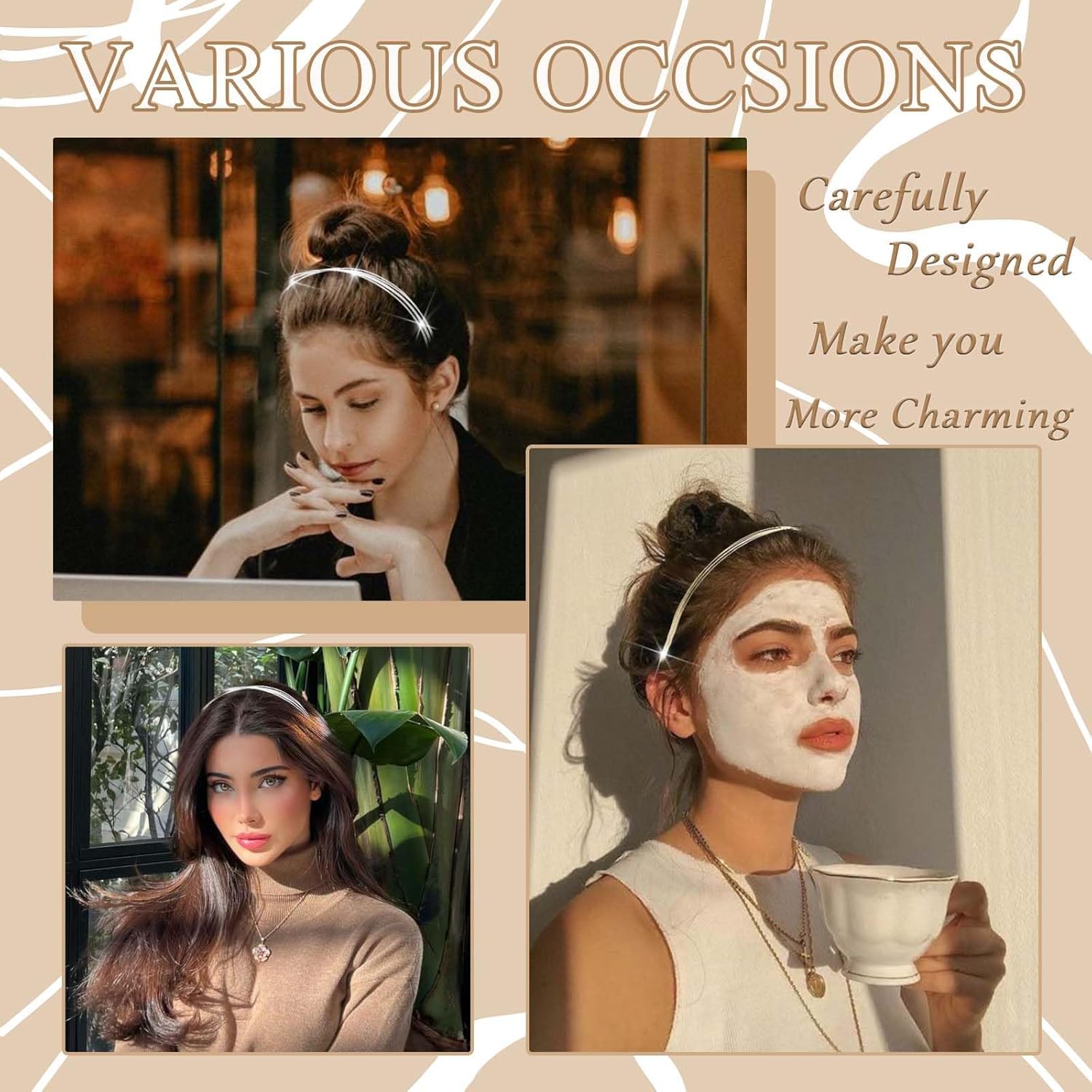 Gold Headband Elegant Metal Headbands Multi Layers Silver Headpiece Fashion Hairband Row Wire Head Bands Cute Hair Accessories For Women Girls 2 Pack - Image 7