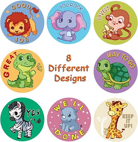 Miniatura 3 de 500 calcomanías redondas de animales de dibujos animados para niños y profesores, suministros escolares, rollo de incentivo de animales pequeños,