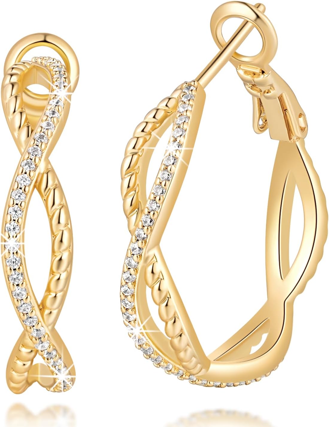 14K Gold Earrings for Women Gold Hoop Earrings for Women Twisted Hoop Earring for Womens Hoops with Cubic Zirconia Lightweight Hoops Earring for Womens 20/25/30/40/50mm