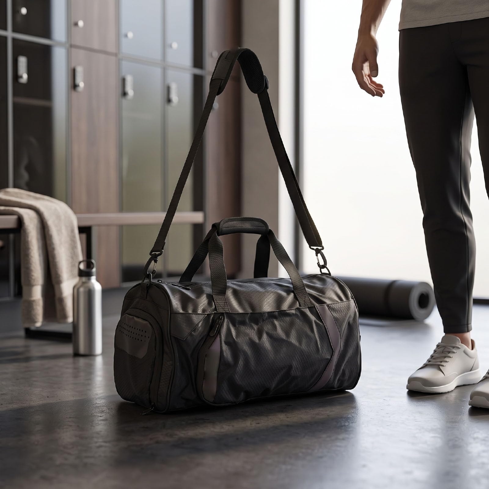 Bolsa Gimnasio Compartimento Zapatos y Bolsillo Lateral (Black)