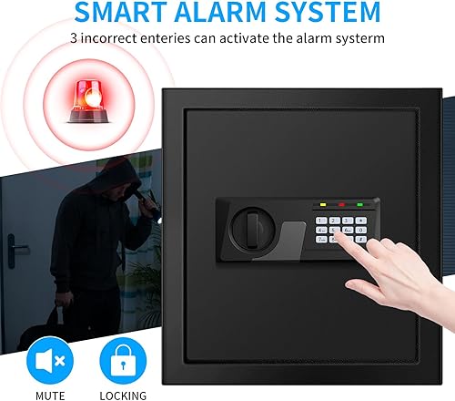 Miniatura 7 de 2.3 Cuft - Caja fuerte a prueba de fuego para uso doméstico, caja de seguridad digital con teclado programable y llaves de repuesto, caja de