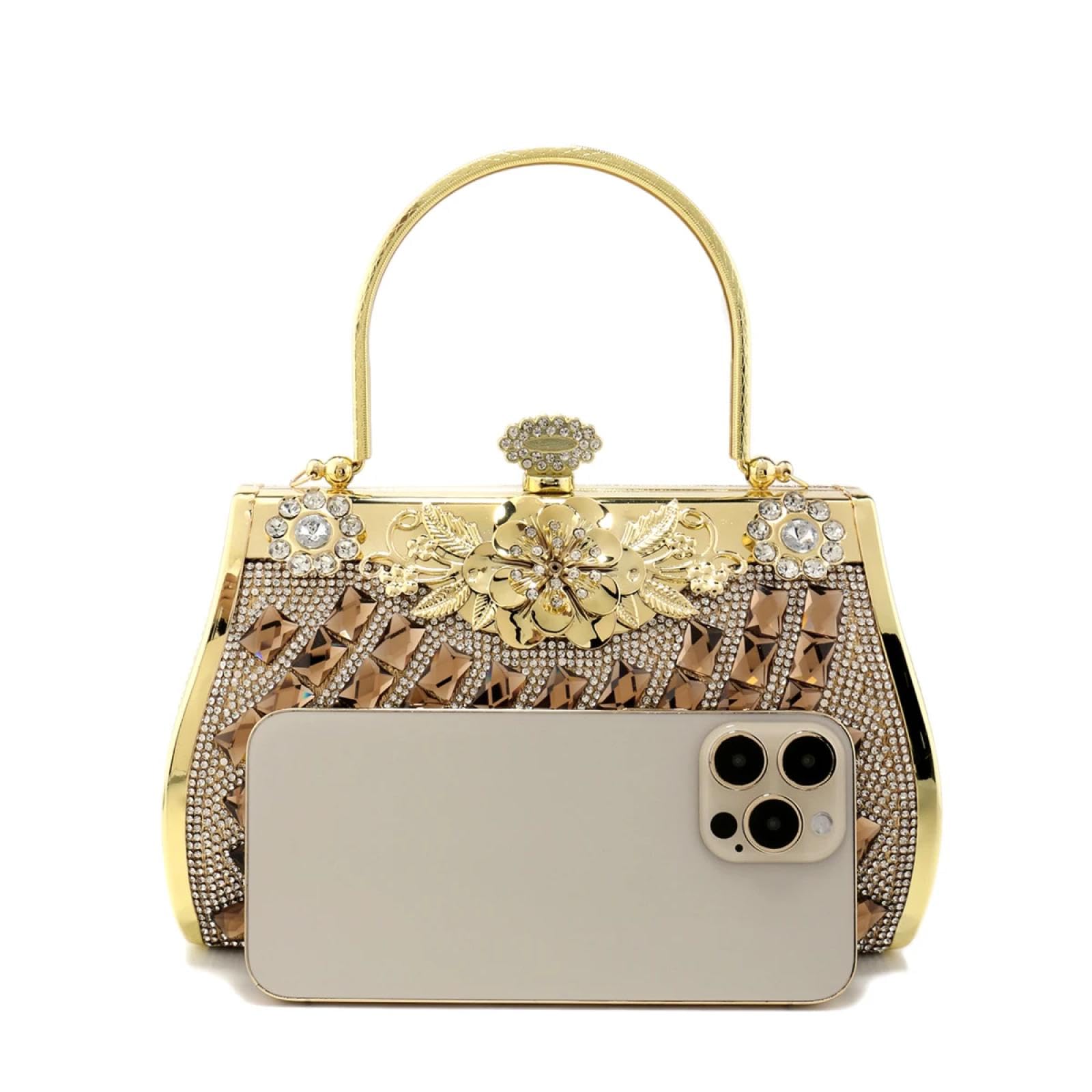 Abendtasche Damen Clutch Elegante Abend Taschen Golden Metal Glitter Clutch Strass Steine Party Mädchen Kleid Bankett Handtaschen