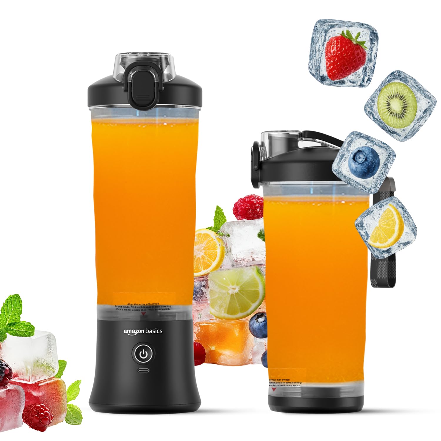 - Amazon Basics Portable Hand Blender for Smoothies and Juices | USB Rechargeable | 6 Stainless Steel Blades | 600 ml Food Grade Jar | 1 Year Warranty | 2x2000 mAh Batteries (Black)