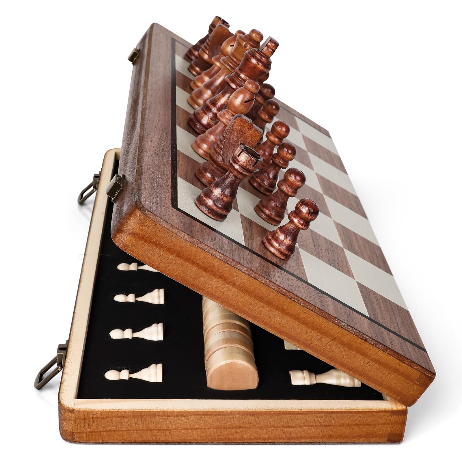 Jeu d'échecs magnétique en bois, 38 cm, 2 en 1, pliable, Adultes et Enfants, 2 reines