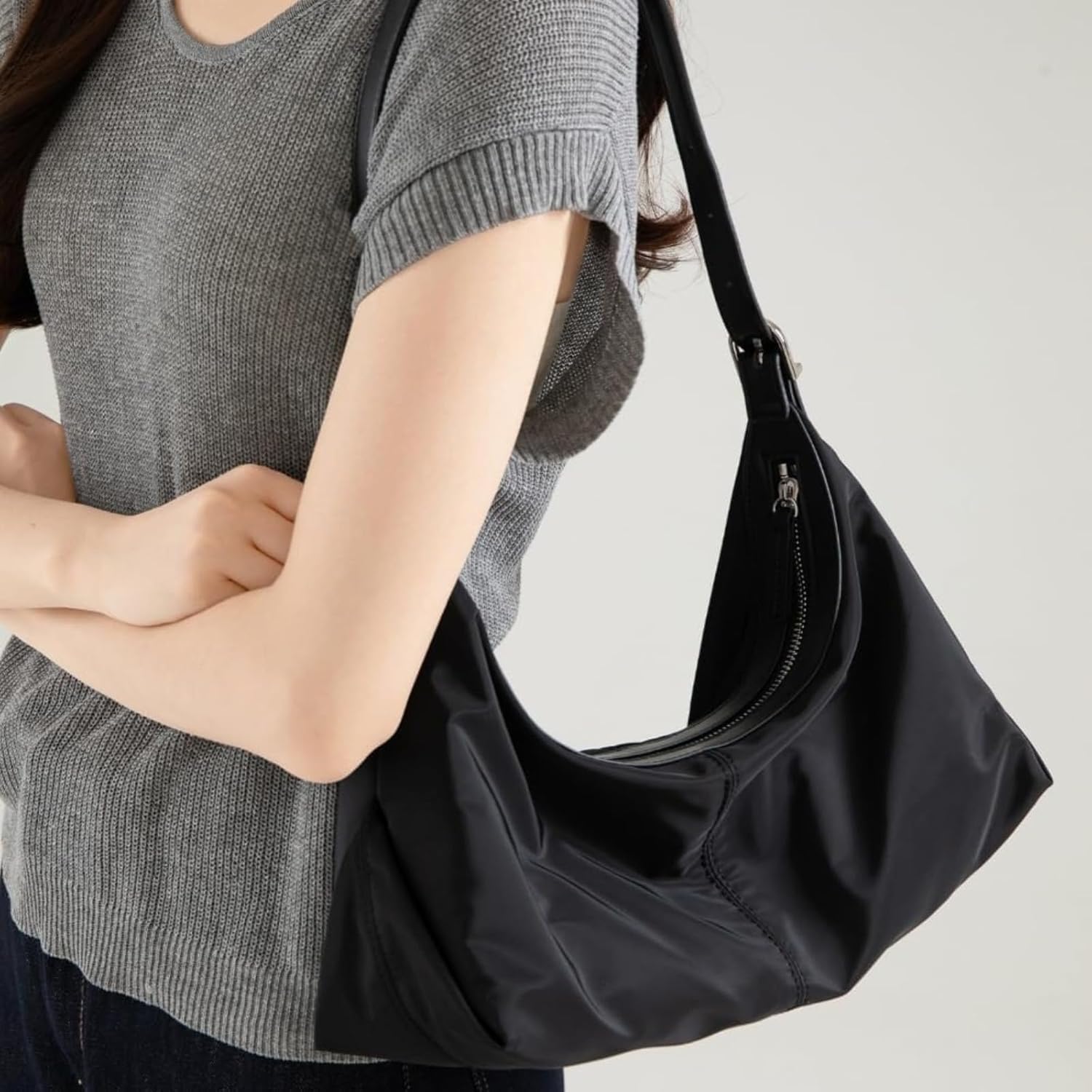 Slouchy Nylon Tote Bag Women Trendy Crossbody Purse Underarm Shoulder Hobo Bags Satchel Travel Tote Handbag