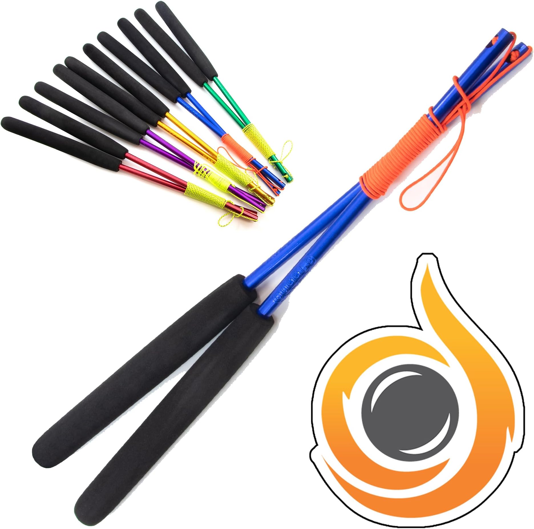 JD Pro Aluminium 'Metal' Diabolo Handsticks, Fitted With Super Smooth String - Pro Diablo Sticks With Cascade Sticker (Blue)