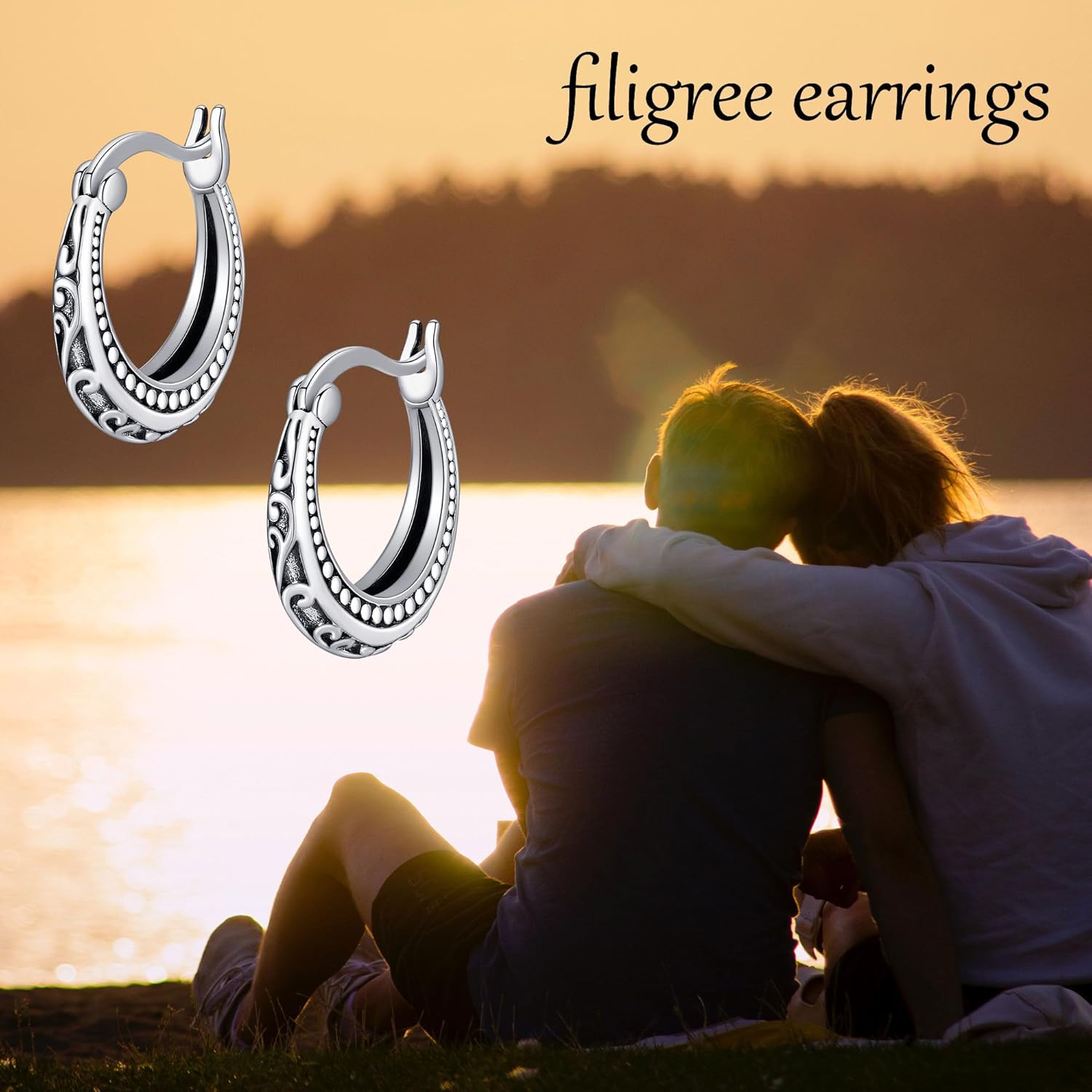 Filigree Hoop Earrings 925 Sterling Silver Lightweight Click Top Hoop Earrings Openwork Mesh Earring Vintage Jewelry Gifts for Women - Image 5