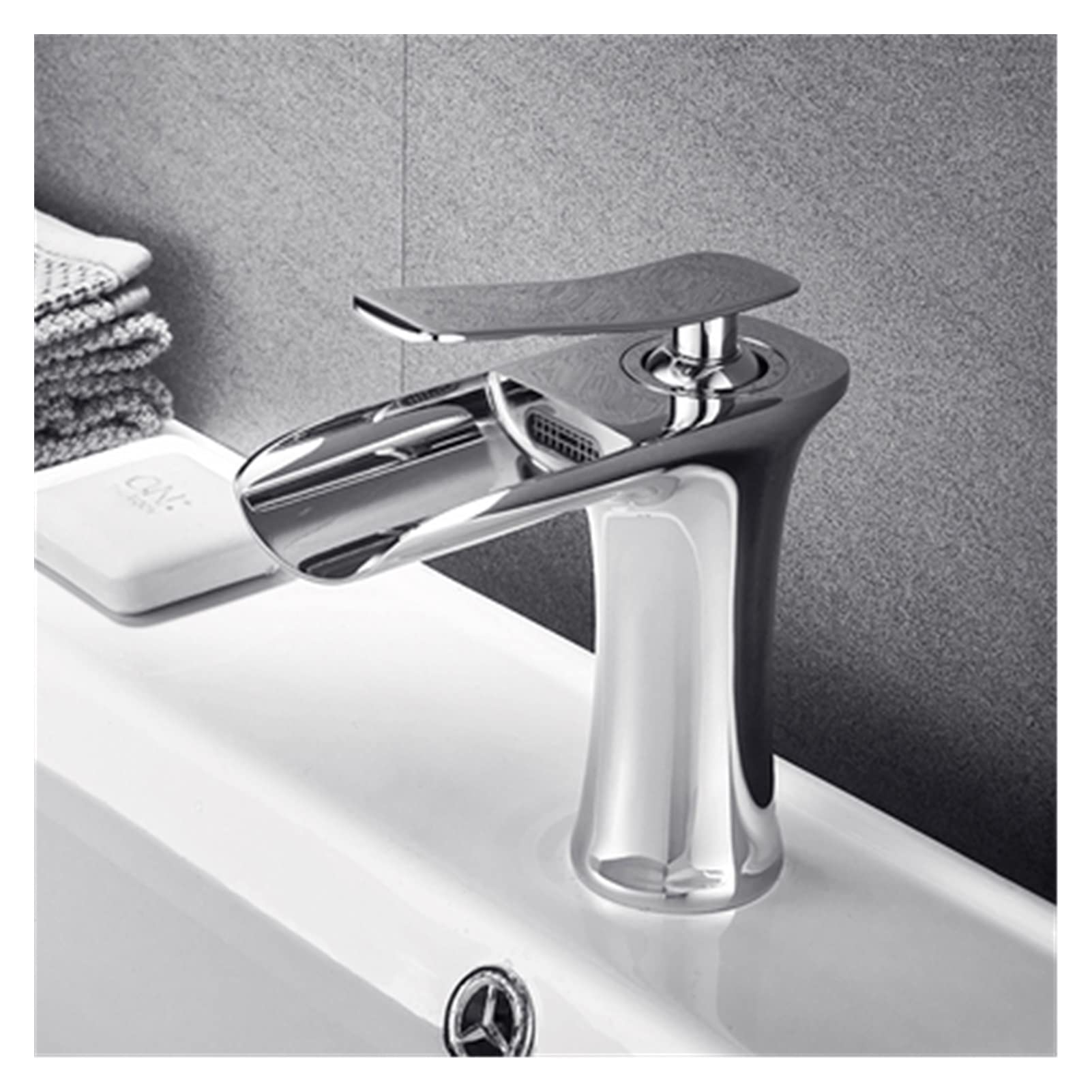 Flexible Swivel Tap, Tall Basin Faucet White and Gold Bathroom Brass Sink Mixer Tap Hot Cold Faucet(A)