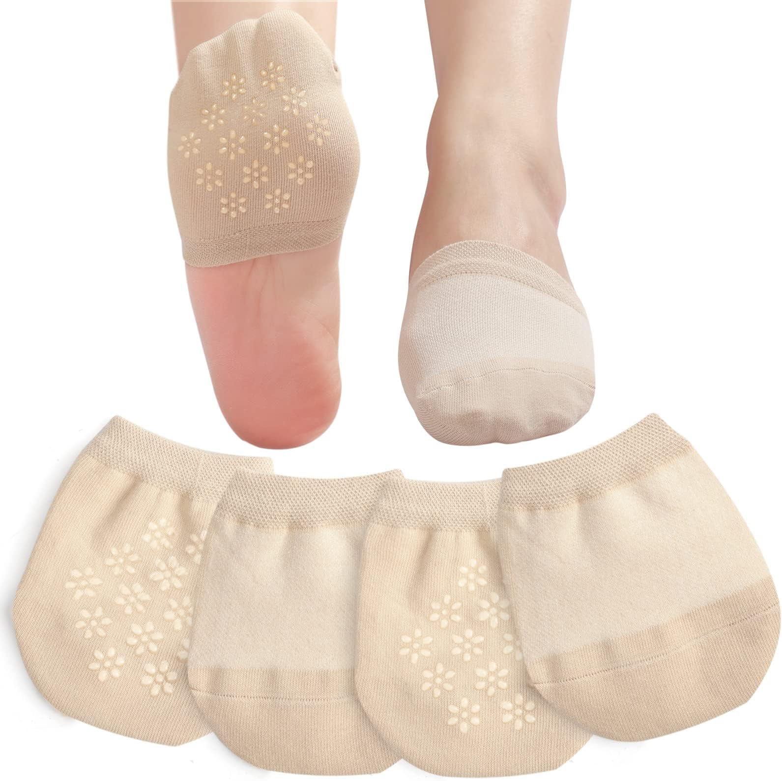 Toe Toppers No Show Liner Half Socks for Women Seamless Grip Non Slip Hidden Toe Covers for Mules 4/8 Pairs