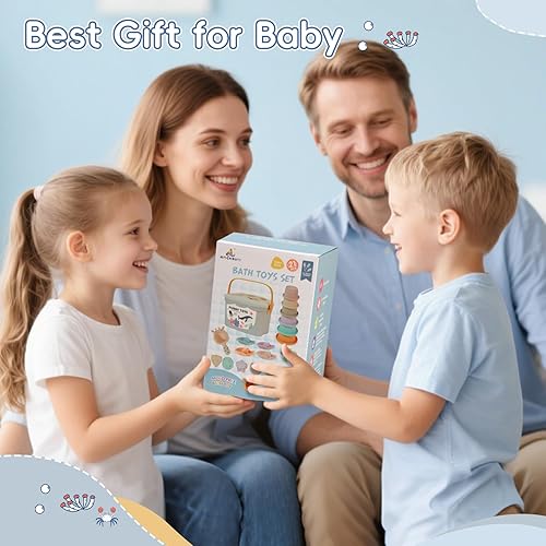 Miniatura 7 de Juguetes de baño, 21 piezas  Juguetes Montessori para bebés con formas para clasificar el juego y apilar tazas  Barcos de baño y cuchara con