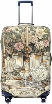 Vintage French Dining Table Print Travel Luggage Cover Suitcase Protector Tsa Approved Anti-Scratch Washable Baggage Covers Large