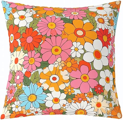 Miniatura 2 de Groovy - Fundas de almohada de flores para sofá, silla, diseño de flores hippie de los años 70, fundas de almohada reversibles, fundas de almohada