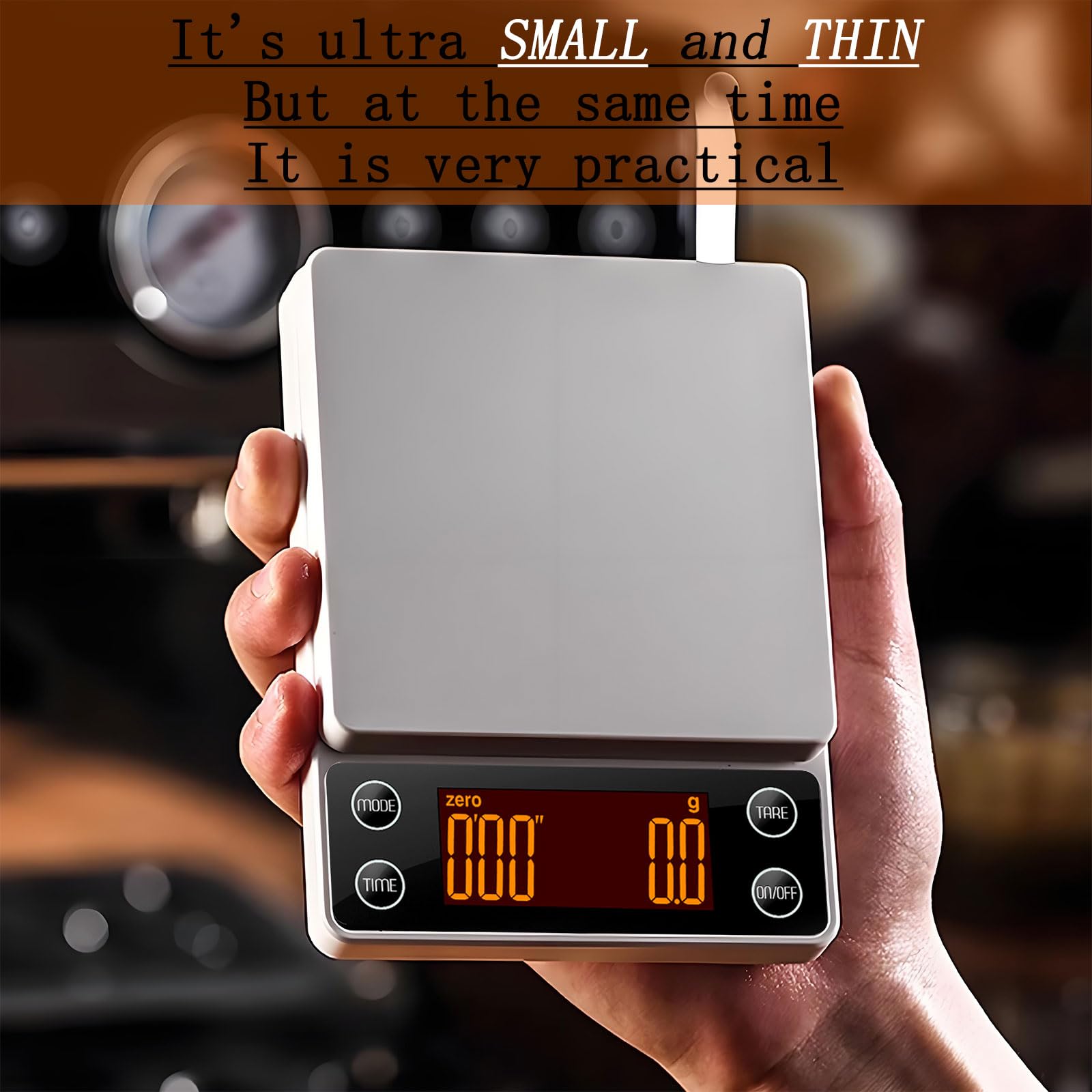 Báscula de café espresso con temporizador, precisión de 3 kg/0,1 g, báscula digital de café para verter sobre café, portátil, recargable, tara automática y flujo de agua inteligente, adecuada para