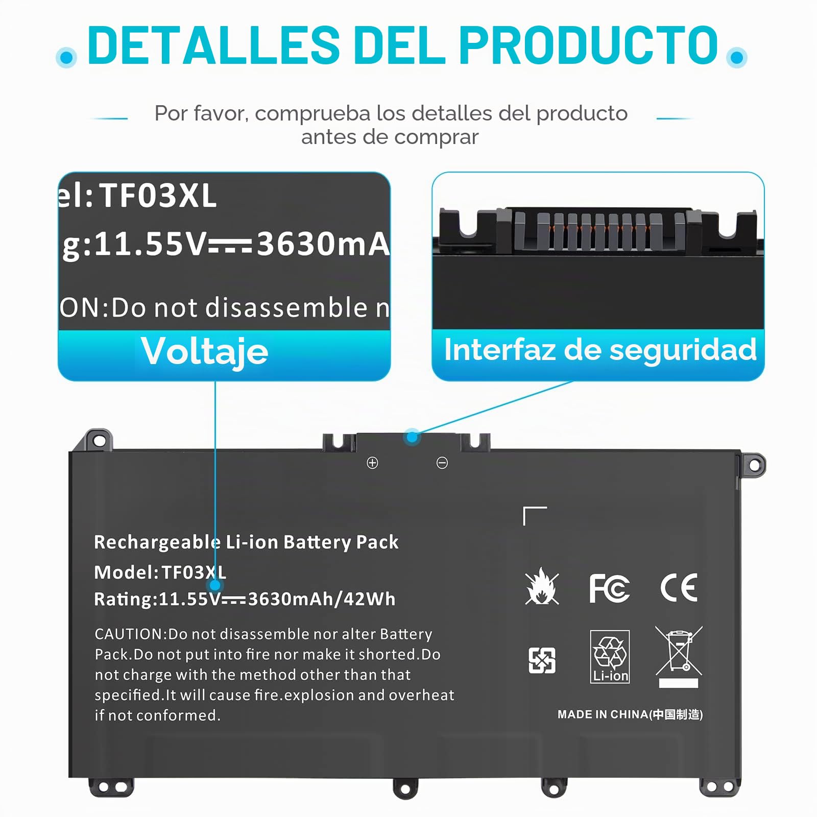 ASUNCELL 11.55V/42Wh TF03XL Batería del Ordenador portátil para HP Pavilion 14-BF 14-BK 14-BP 14-BF 15-CC 15-CD 15-CK 17-AR050WM17-AR007CA 17-AR050WM TF03XL TF03041 TF03041XL HSTNN-LB7J HSTNN-LB7X