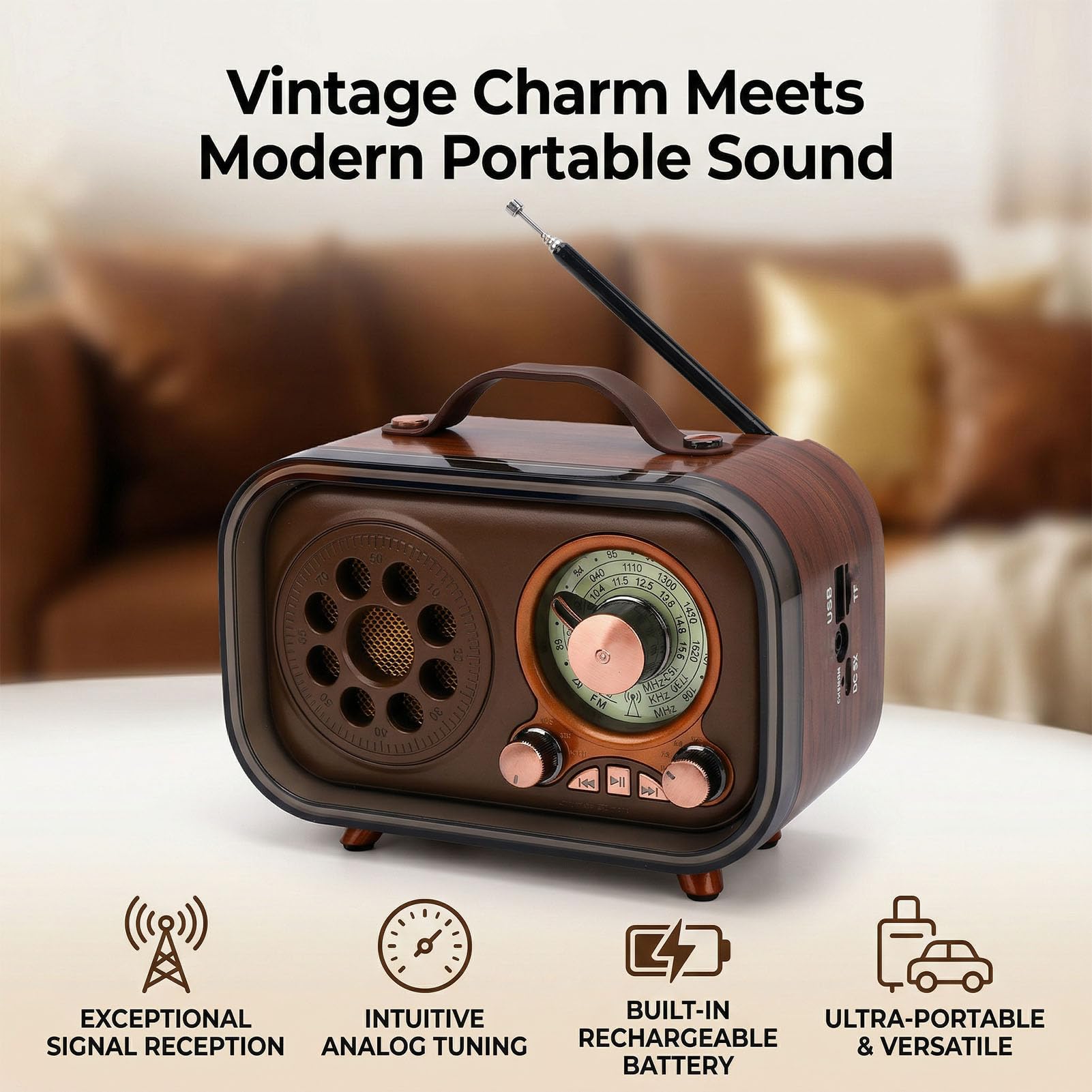 Fabater Altavoz Bluetooth Retro, Radio Portátil Am FM SW