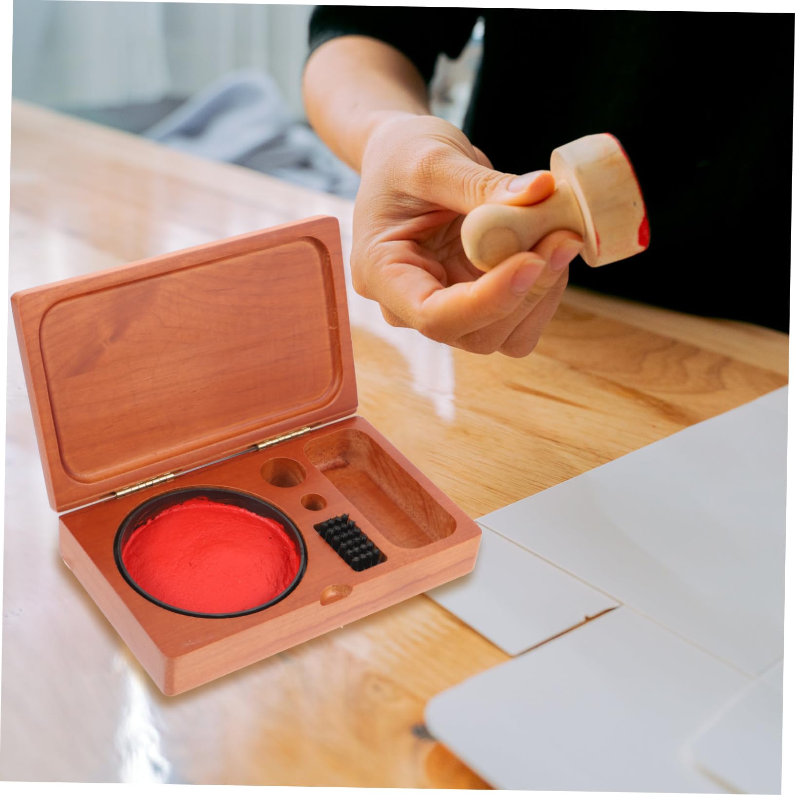 Lurrose 3 Stück Siegelkasten aus Holz Stift-Kit Stempelkissen prägen Karte benutzerdefinierter Stempel Stempeln Tintenstift Vorratsbehälter versiegeln Aufbewahrungsbox für Siegel aus Holz