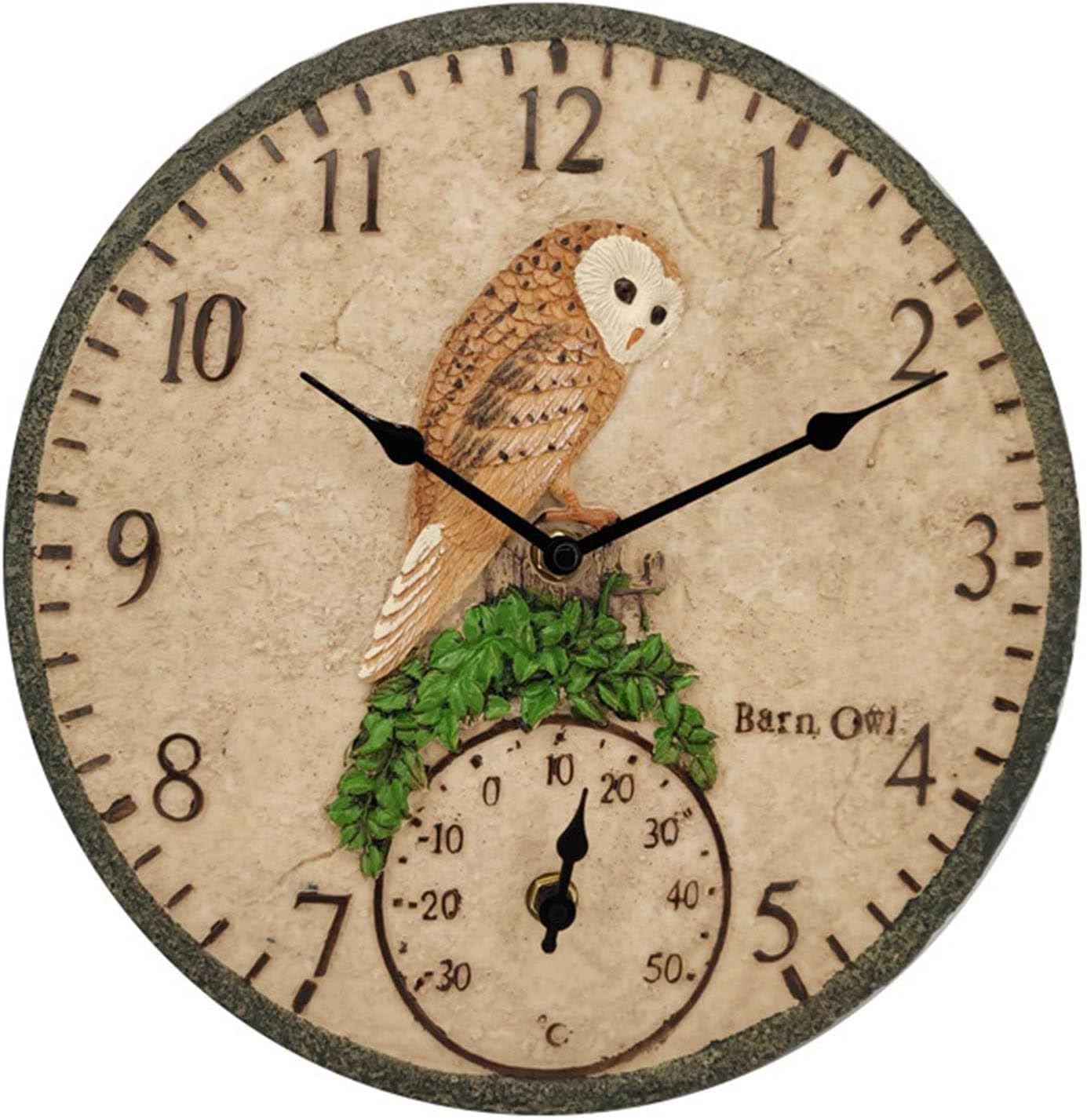 BTZHY Wall Clock,Outdoor Garden Wall Clock,Clock with Thermometer Vintage Resin Waterproof Outside Large Outdoor Clock 12inch Hanging Clock for Patio Yard Wall Home Decor