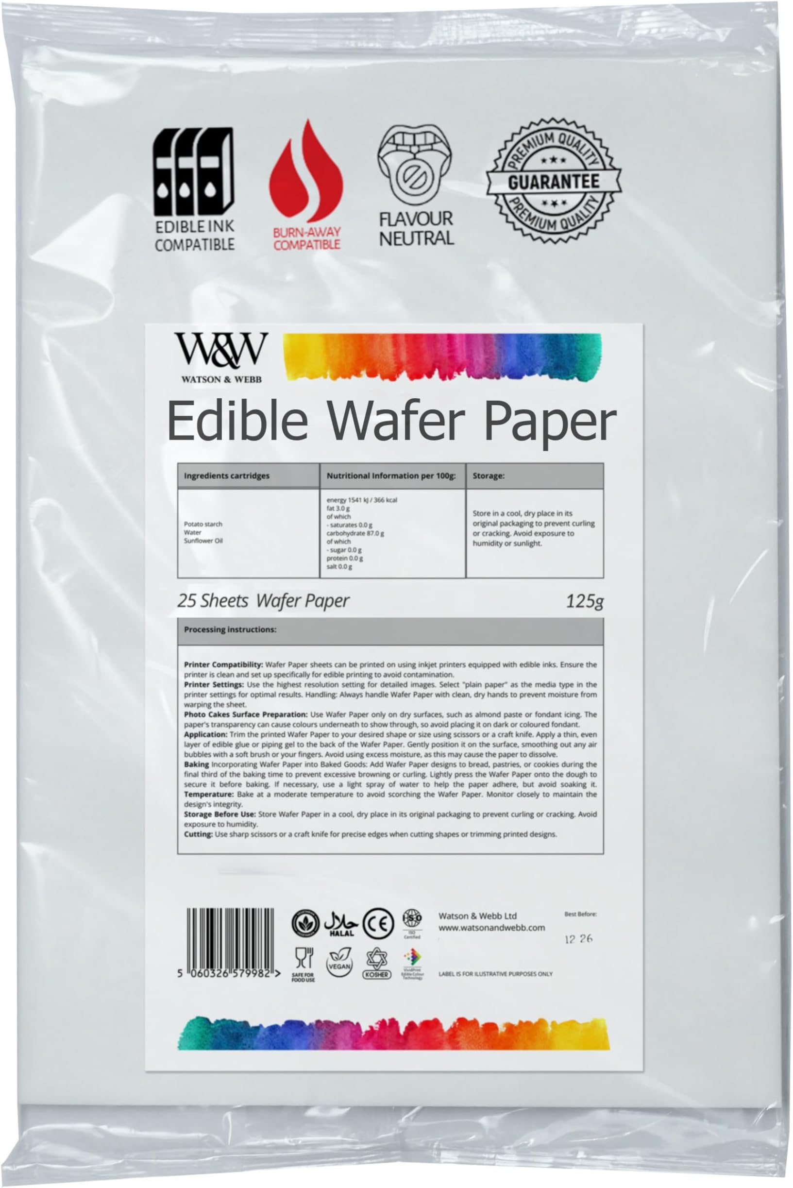 A4 Edible Wafer Paper; Pack of 25, 0.35mm Thick, ISO-Certified, Vegan; Toppers, Burn-Away Cakes, Printing, Gender Reveals, Baking, Edible Designs, Crafts