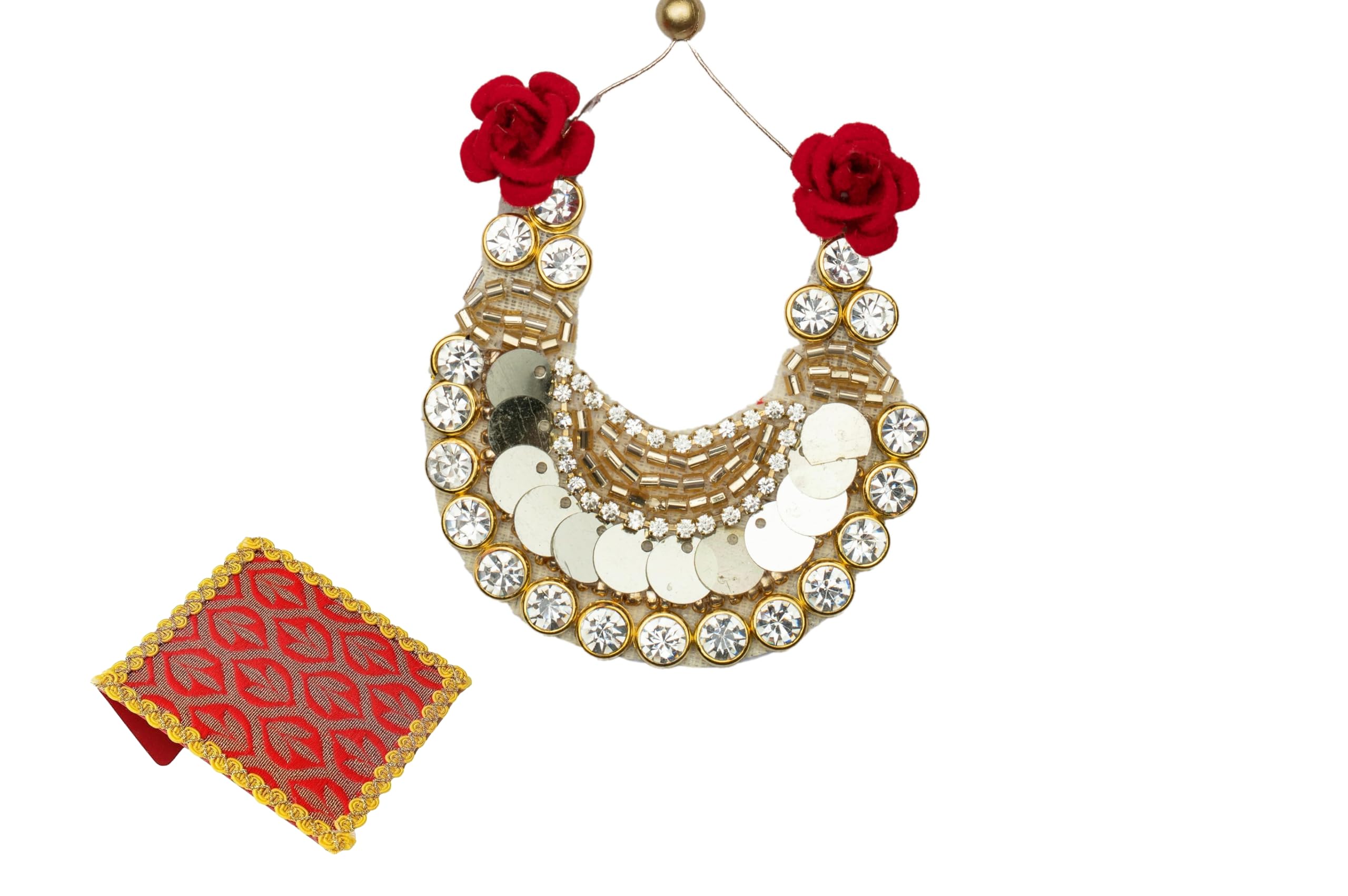 Single Golden Mala Stone Mala Set for Laddu Gopal/Devi Maa/Radha Krishna/Indian Traditional God Goddess Haar SRings Set Deities jewellary Set in Red Bag for diwali All God Idol Statue Holi(Size:-2)
