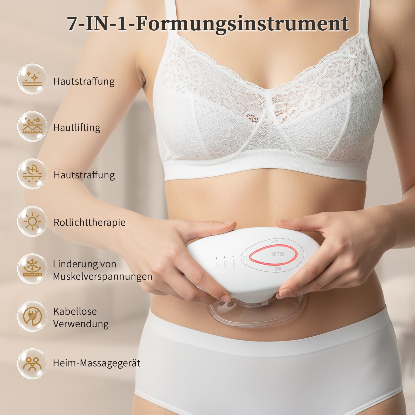 Ehomfory 3in1 Schröpfmassagegerät Massagegerät mit Lymphdrainage Gerät Cellulite Massagegerät Massage Gun und EMS & Rotlicht Funktion für Zur Gesichtsstraffung und Körperkonturierung, tragbar