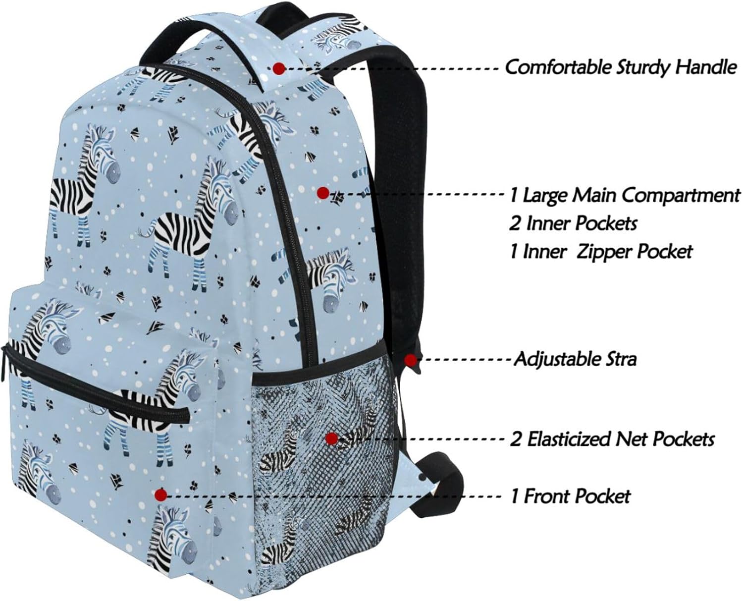 Kids Backpack Funny Zebra Animal Bookbag for Girls Boys Daypack Travel School Laptop Bag image 3