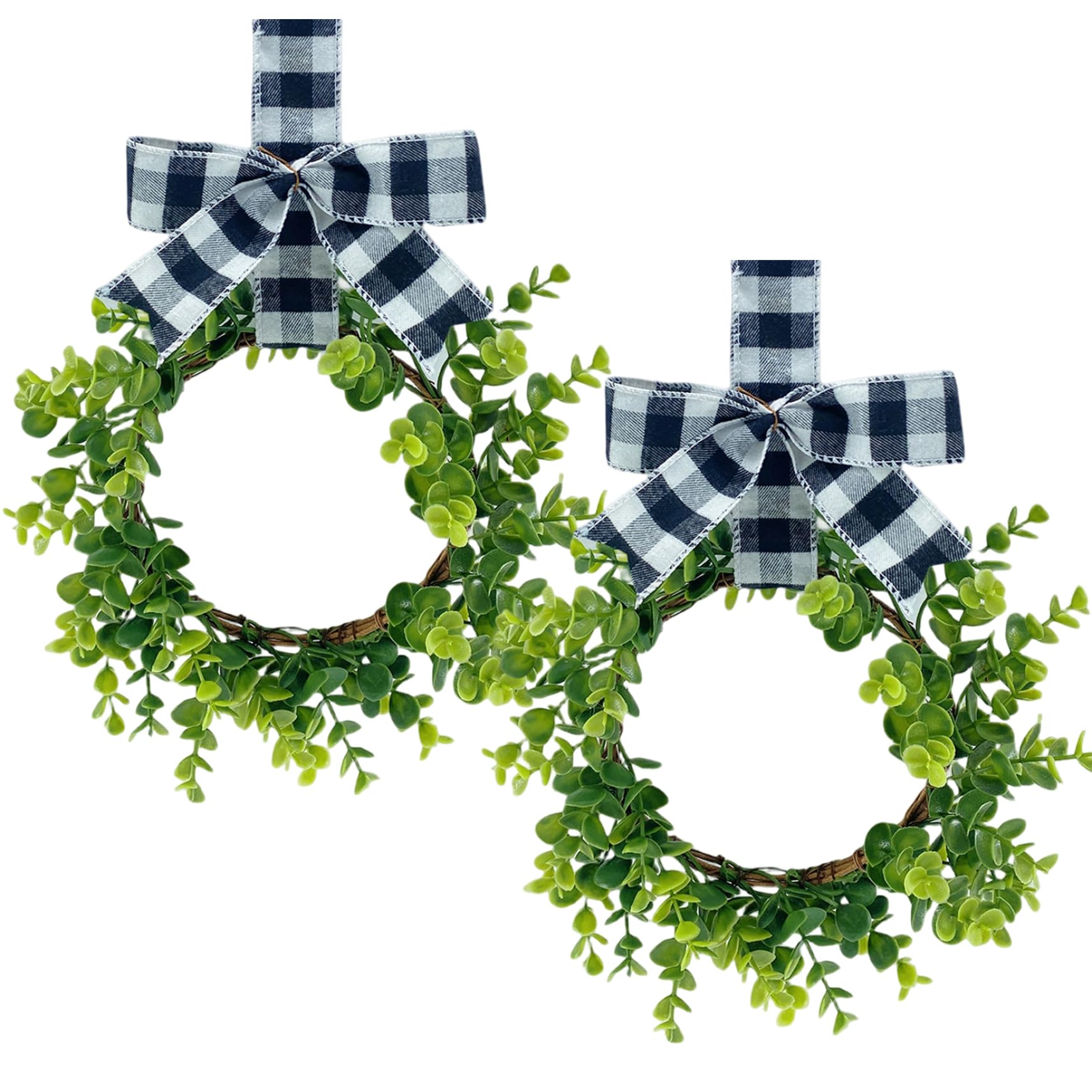 2 Pcs Mini Wreath 12 Inch Boxwood Wreath with Burlap Bows Small Farmhouse Wreaths for Kitchen Cabinets Front Door Wall Decor