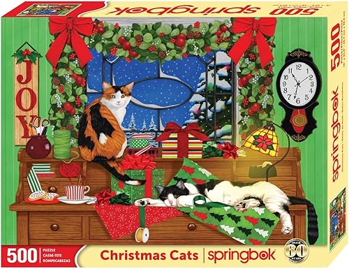 Miniatura 2 de Springbok - Gatos de Navidad - Rompecabezas de 500 piezas - Carey y gatos blancos y negros en vacaciones