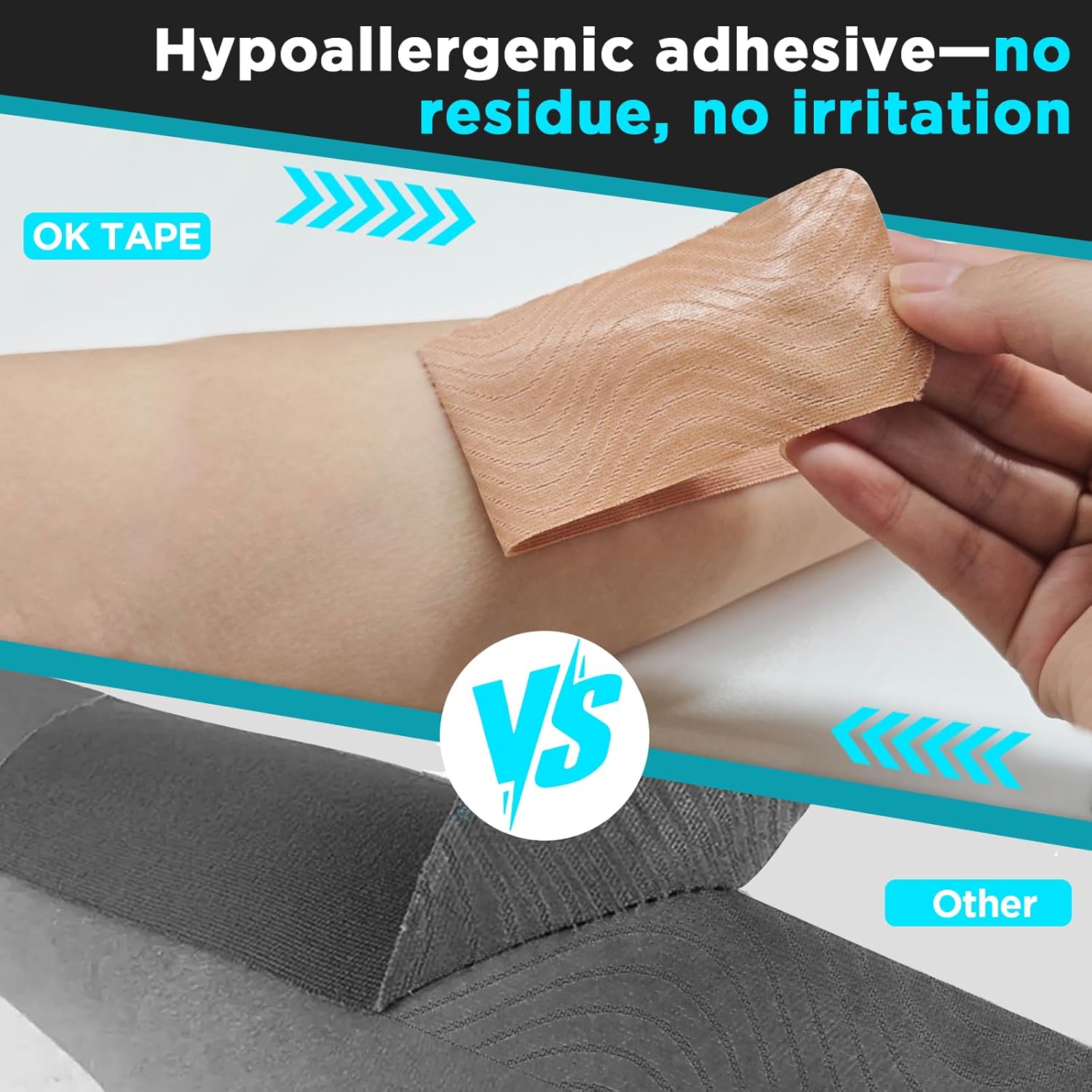 OK TAPE 4 Rolls Kinesiology Tape Precut, Cotton Elastic Athletic Tape Latex Free,20 Strips per Roll 2in x 16ft,Muscle Support,Beige