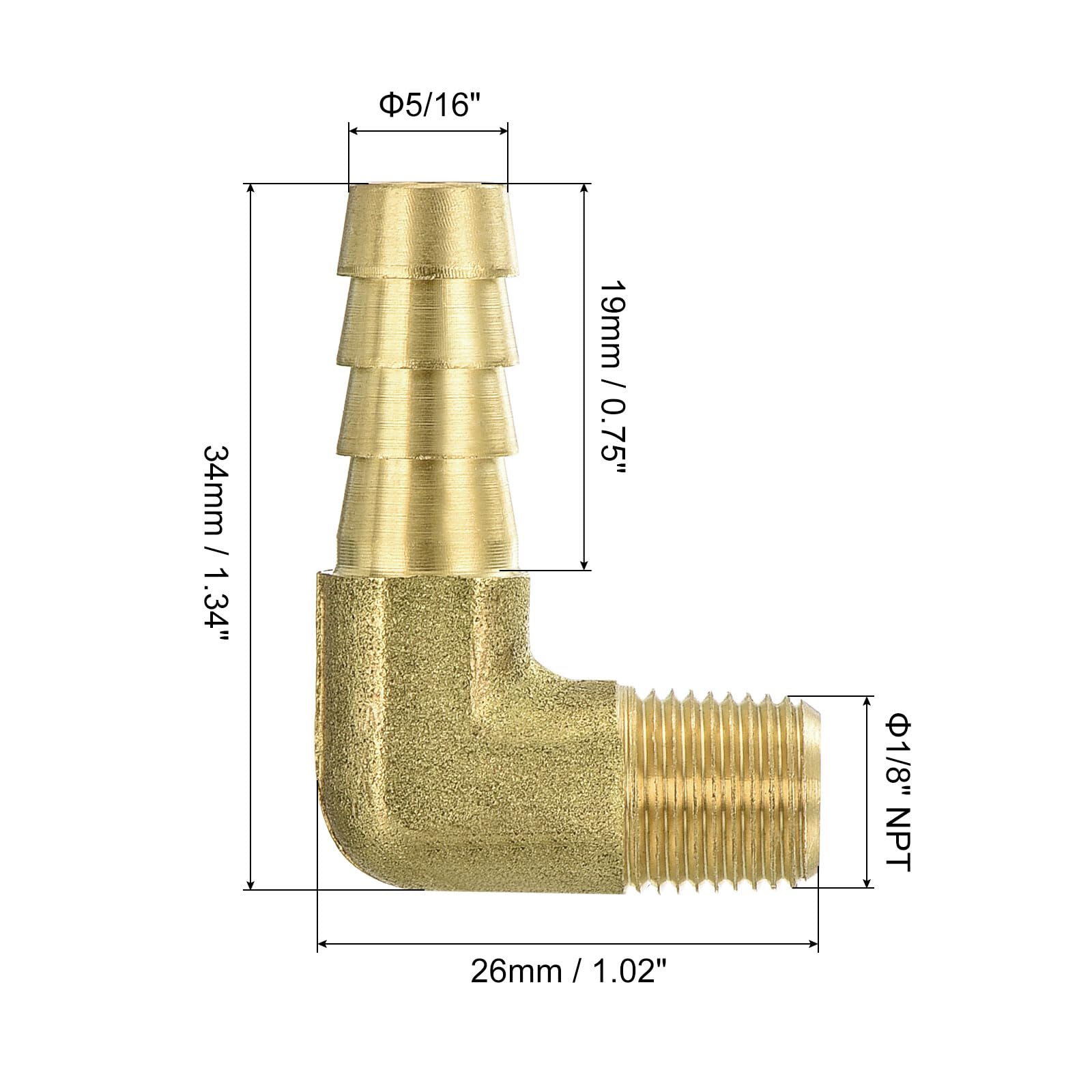 QUARKZMAN Raccord en laiton coude à barbe 2pcs 5/16" Barbe x 1/8" NPT Mâle 90 Degrés Raccord en laiton pour eau carburant air