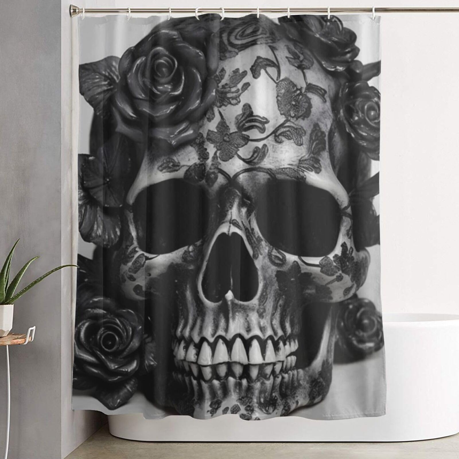 Rideau de douche avec 12 crochets inclus tissu lavable motif rose 183cm
